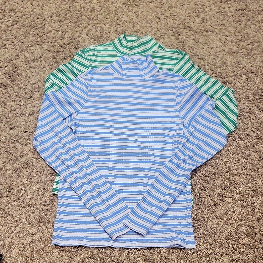 Victoria's Secret Pink Striped Tops Ribbed Blue Green Lot of 2 Long Sleeve New
